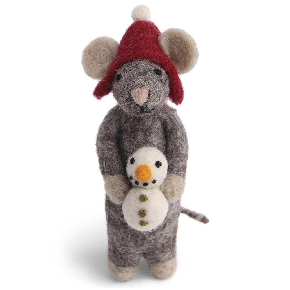Grey Mouse with Snowman Christmas Decoration