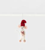 White Mouse with Candy Cane Christmas Decoration