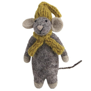 Grey Mouse with Yellow Hat Christmas Decoration
