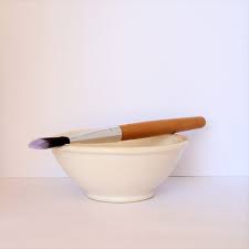 Wooden Handle Mask Application Brush + Hand Made Pottery Mask Mixing Bowl